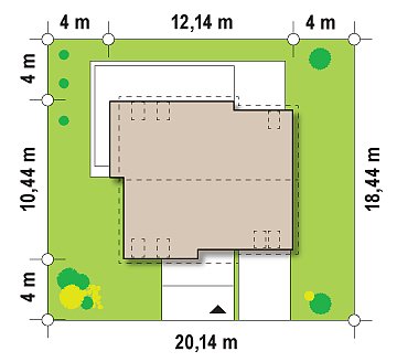 Проект удобного функционального дома простой формы с двускатной крышей. план помещений 1