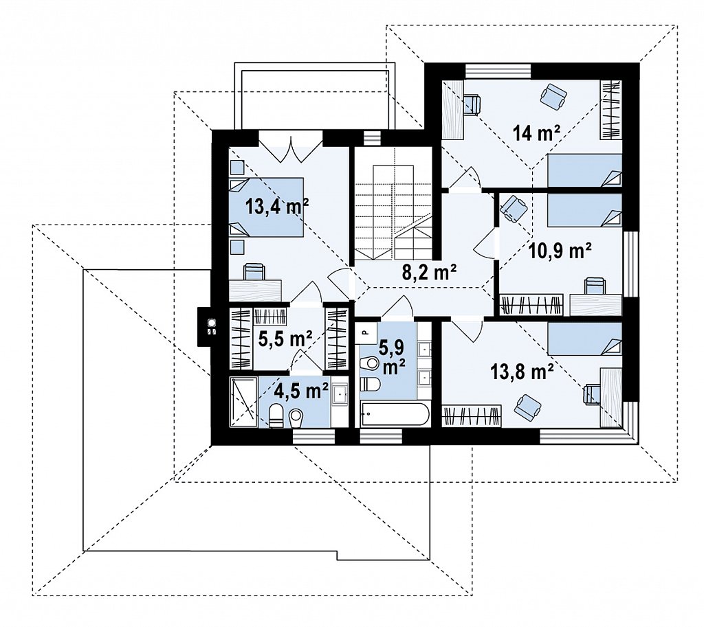 Двухэтажный дом с многоскатной крышей, гараж на 2 машины, большая гостиная план помещений 2