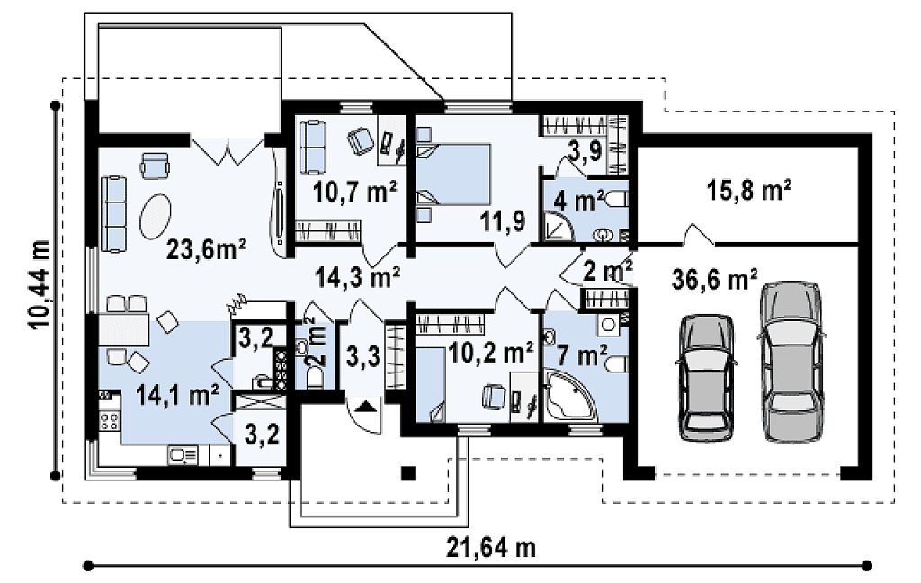 Функциональный удобный дом с гаражом на два автомобиля и большим хозяйственным помещением. план помещений 1