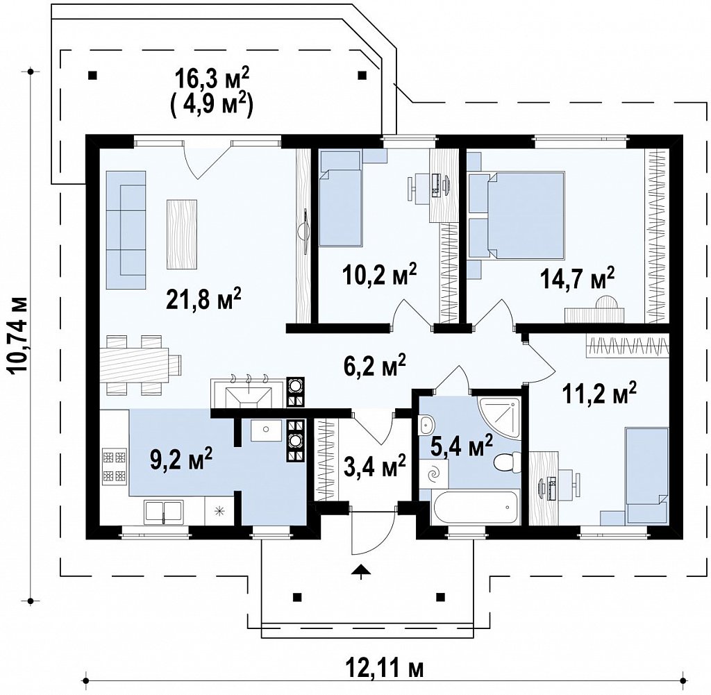Функциональный и практичный проект дома Z7 в каркасном исполнении план помещений 1