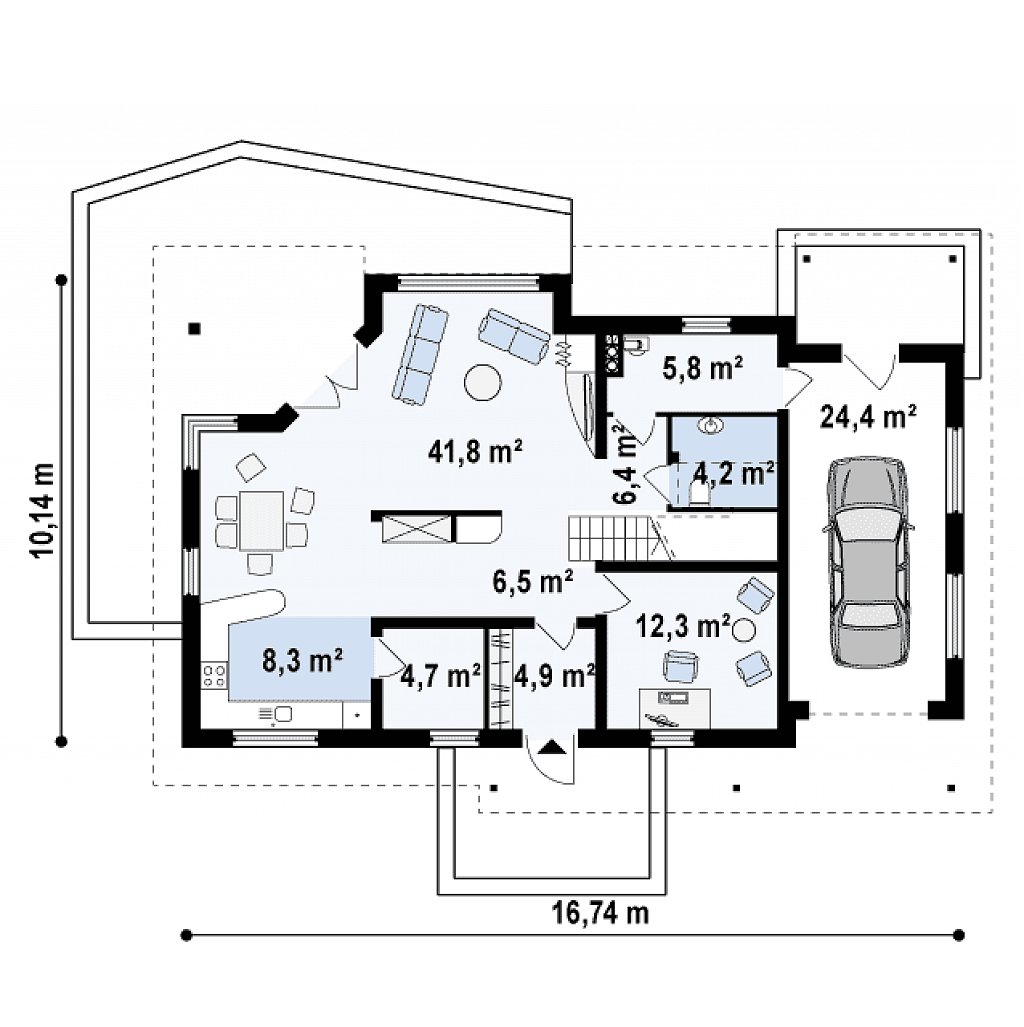 Комфортабельный дом со встроенным гаражом, угловой террасой и кабинетом на первом этаже. план помещений 1