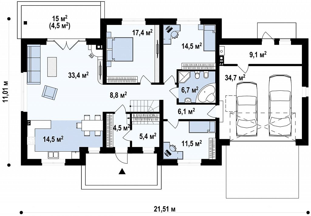 Просторный одноэтажный дом с тремя спальнями и большим гаражом. план помещений 1