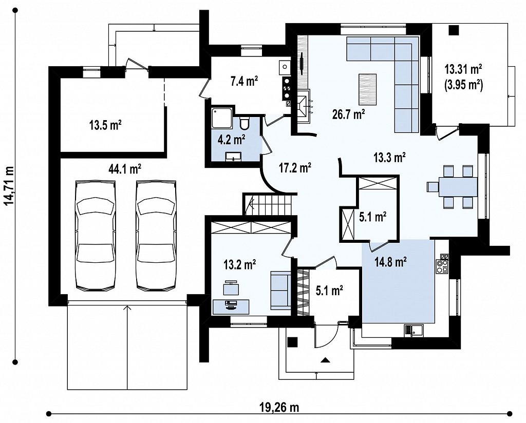 Просторный комфортабельный дом с дополнительной гостиной на втором этаже. план помещений 1