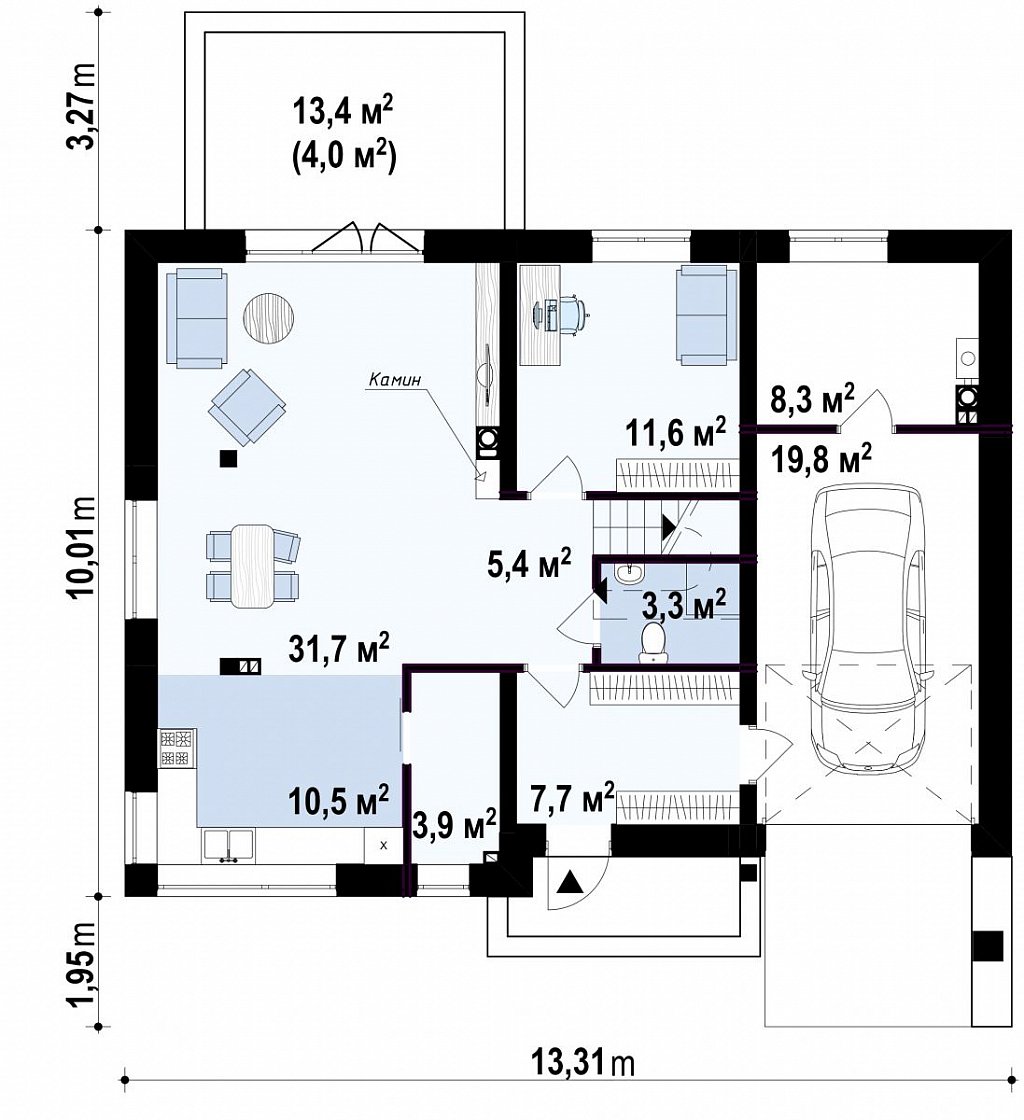 Просторный двухэтажный дом минималистичного современного дизайна. план помещений 1