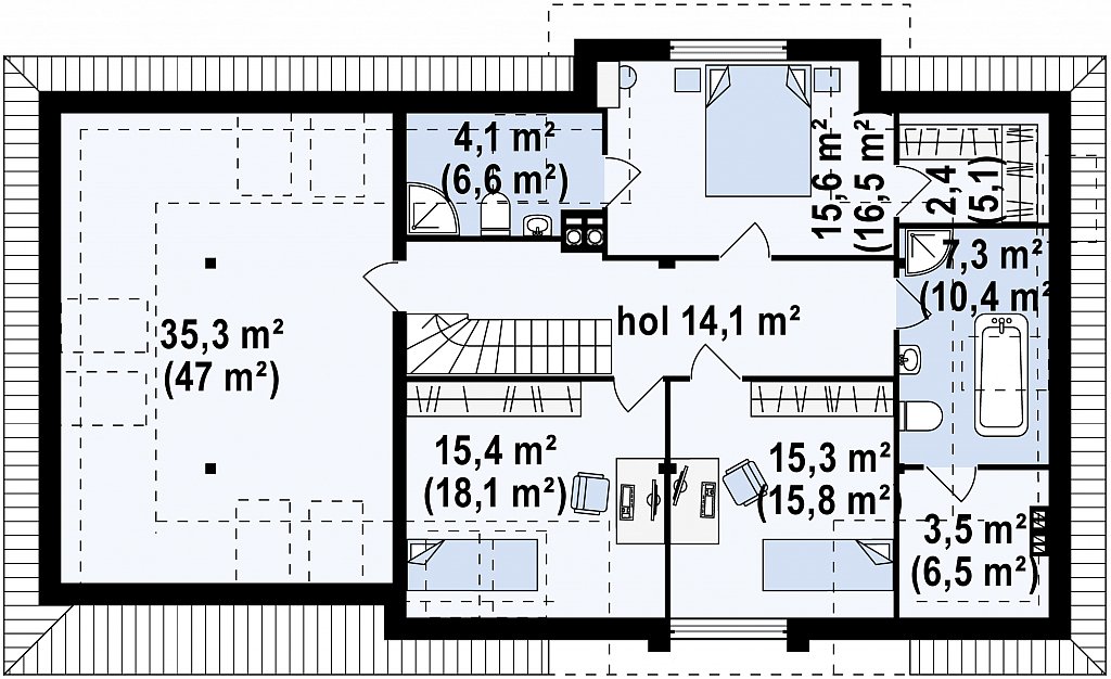 Комфортный стильный дом с большим гаражом для двух автомобилей и дополнительной комнатой над ним. план помещений 2