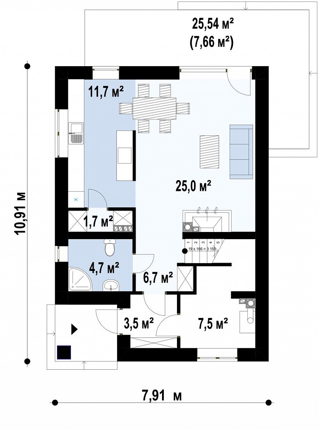 Вариант двухэтажного дома проекта Zz3 план помещений 1