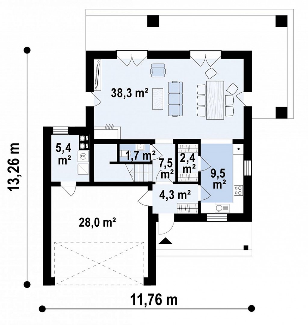 Современный двухэтажный дом с плоской крышей план помещений 1