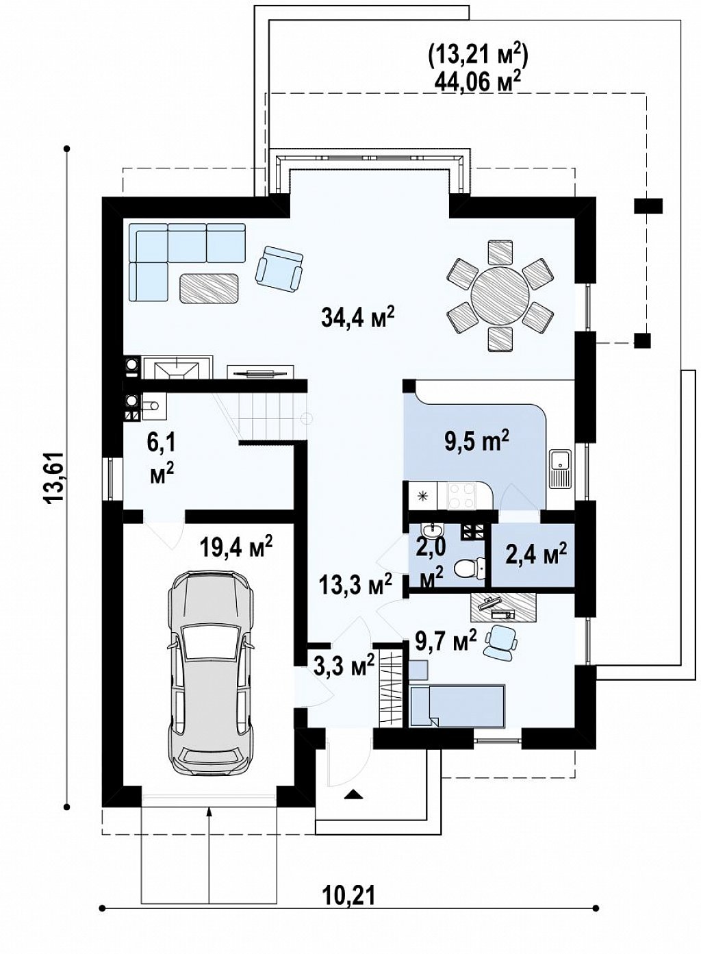Современный дом с уютным и функциональным интерьером. Интересное сочетание двускатной крыши и кубических форм. план помещений 1