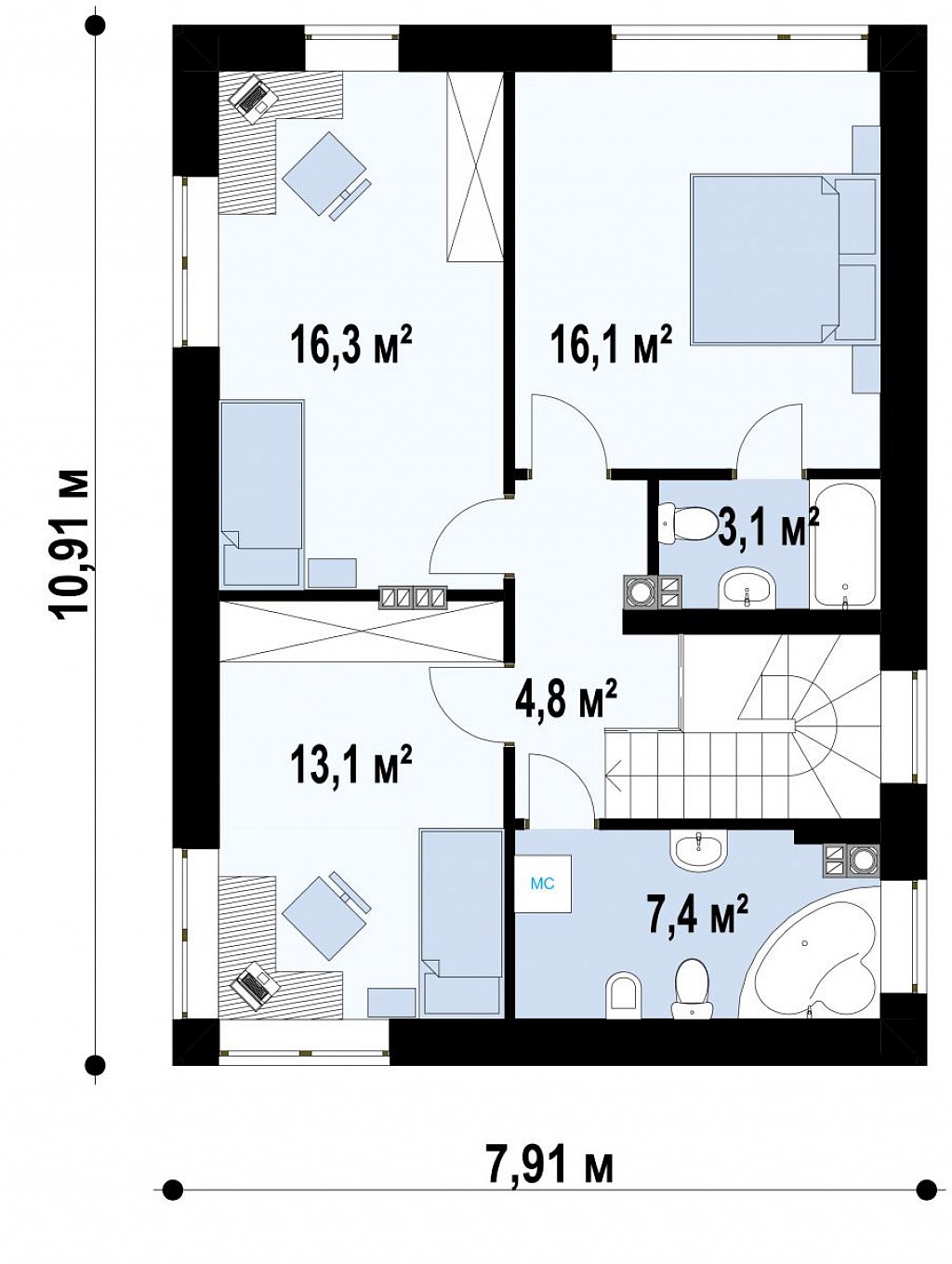 Вариант двухэтажного дома проекта Zz3 план помещений 2