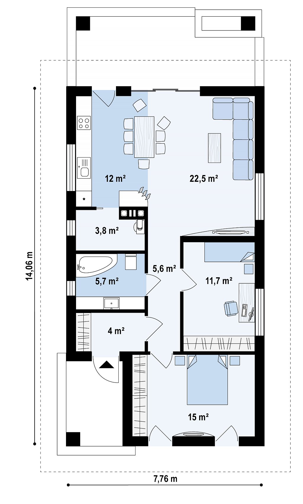 Одноэтажный функциональный дом для небольшой семьи план помещений 1
