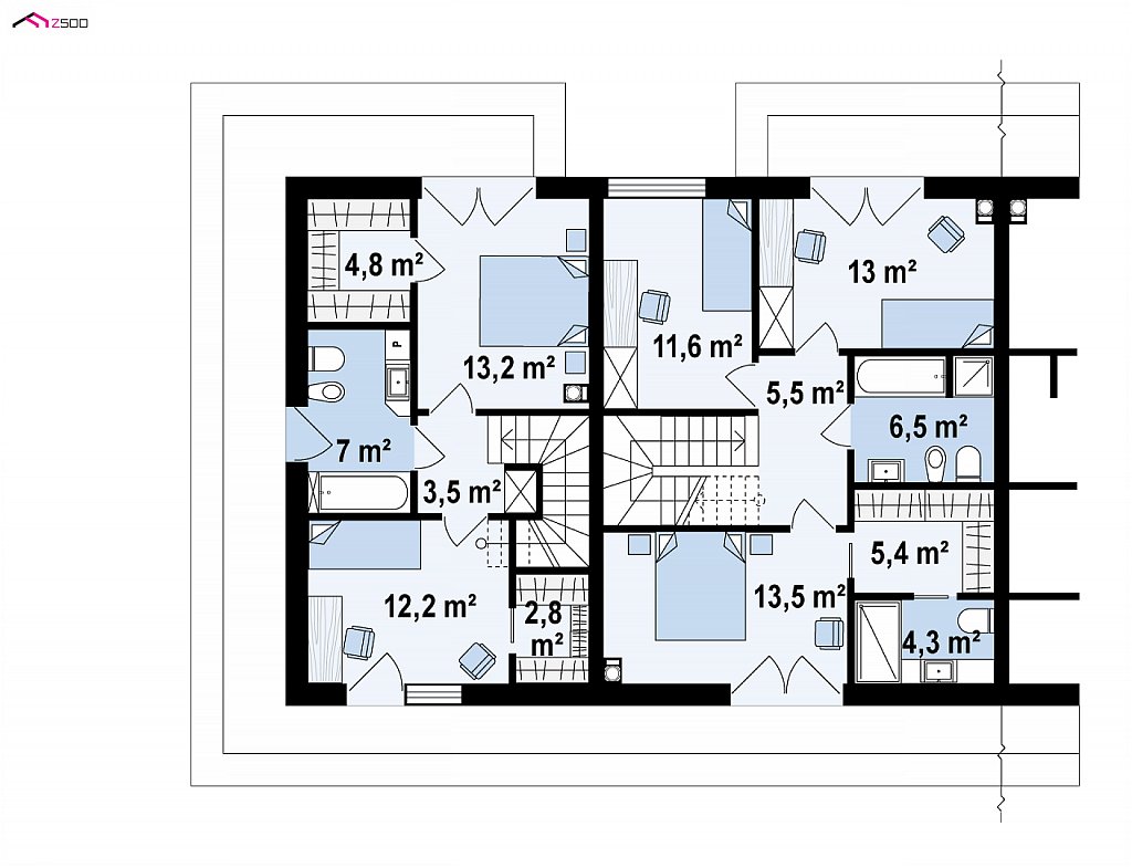 Двухэтажный комфортный дом для двух семей план помещений 2