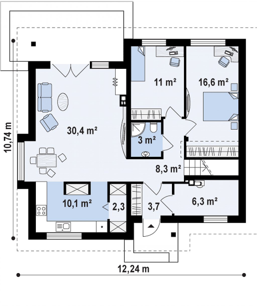 Удобный функциональный дом с двумя дополнительными комнатами на первом этаже. план помещений 1
