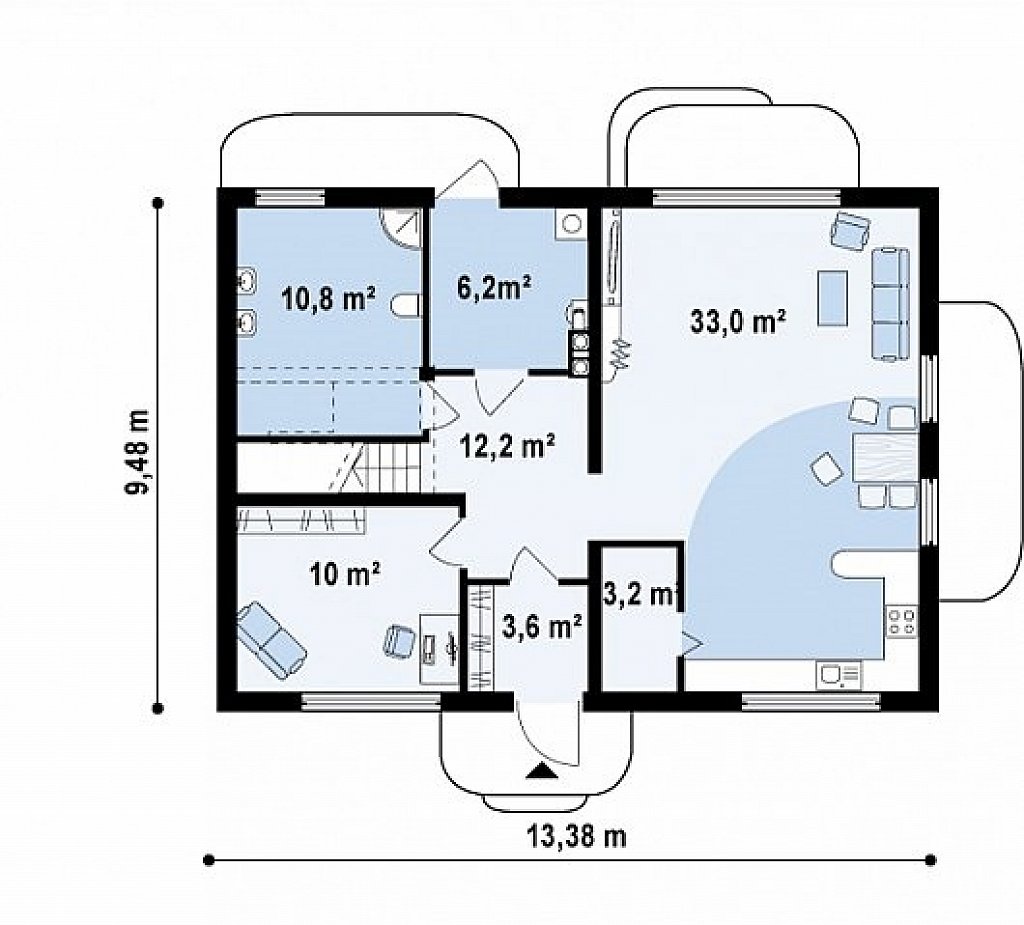 Одна из версий проекта компактного двухэтажного дома zx11 план помещений 1