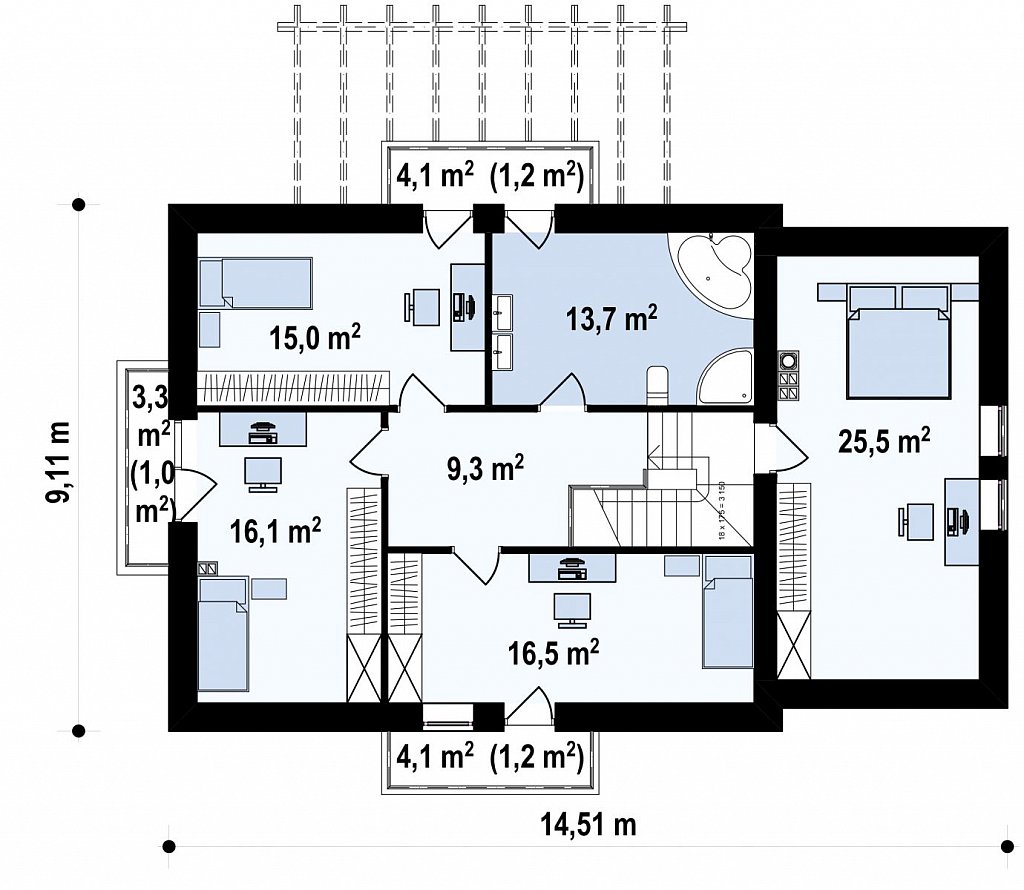 Версия мансардного дома Z263 с увеличением гаража план помещений 2