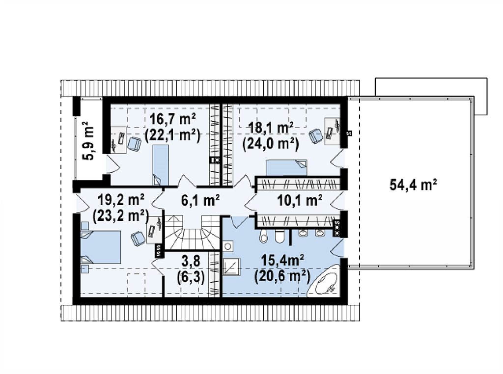 Просторный и комфортный дом со встроенным гаражом и двумя спальнями на первом этаже. план помещений 2