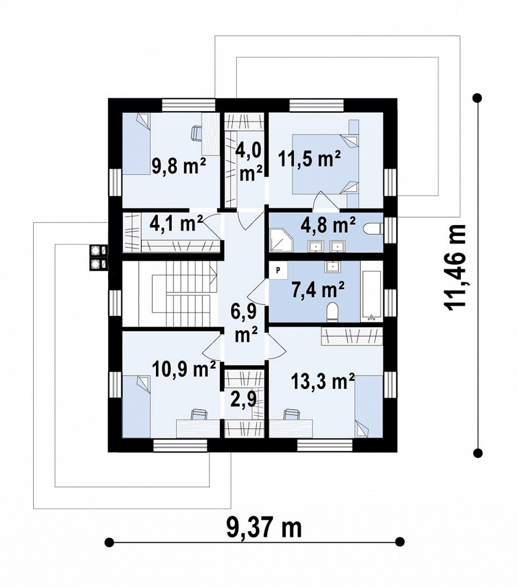 Современный двухэтажный дом с плоской крышей план помещений 2