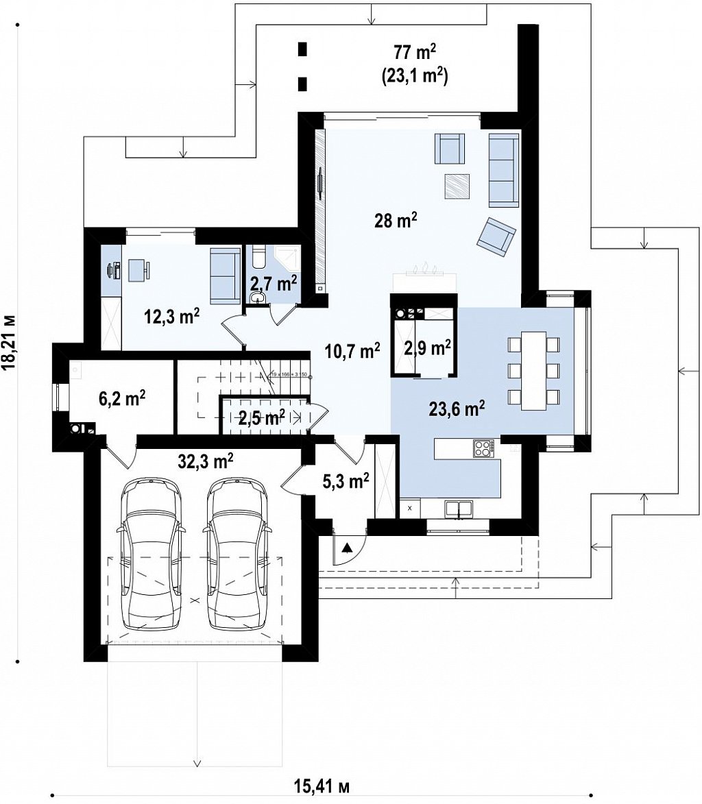 Двухэтажный дом в стиле минимализм - вариант проекта ZR 17 план помещений 1