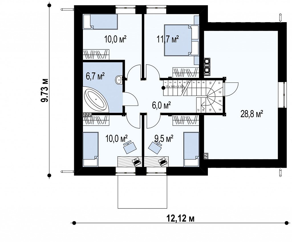 Уютный и функциональный дом «Т»-образной формы с гаражом. план помещений 2