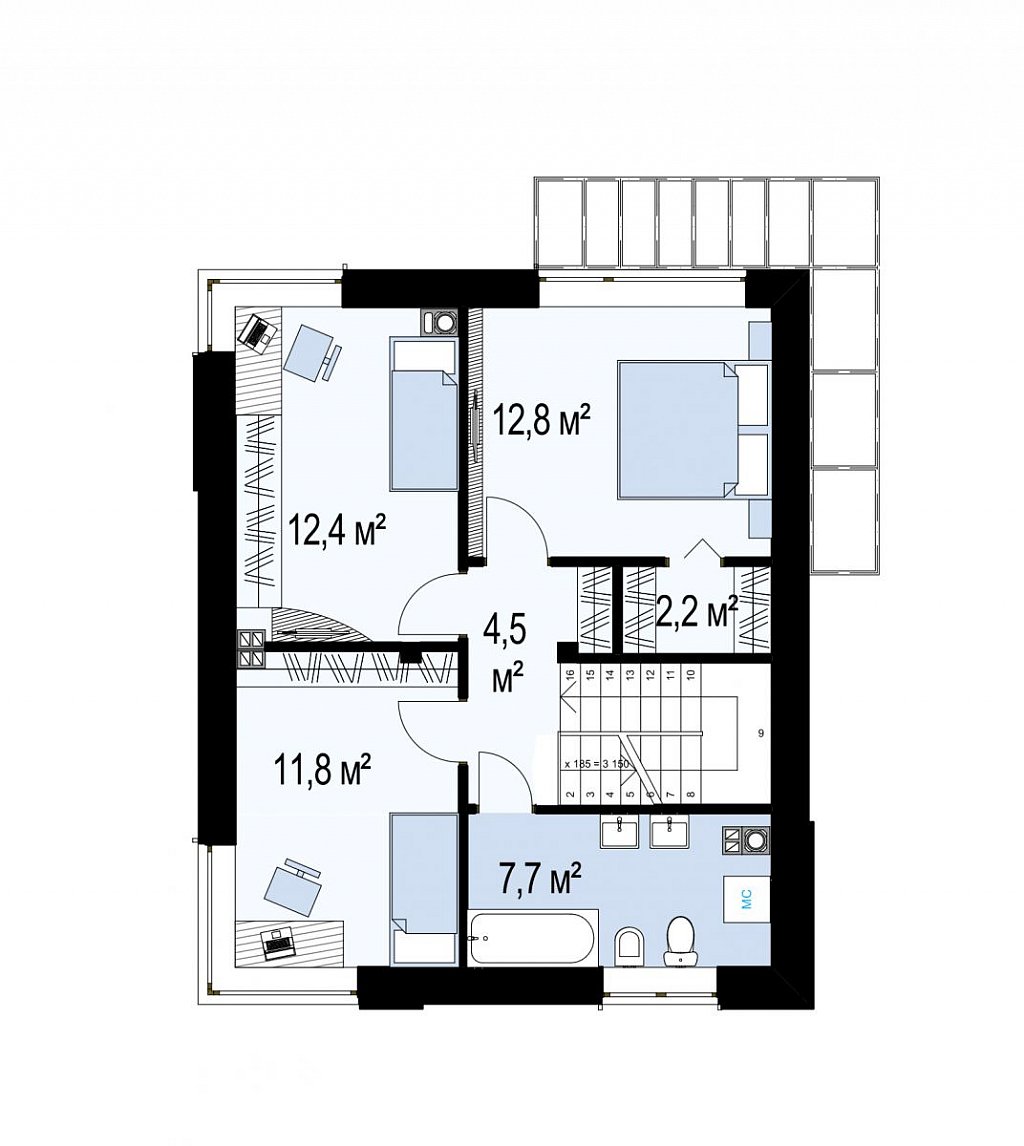 Современный двухэтажный дом с практичной планировкой план помещений 2