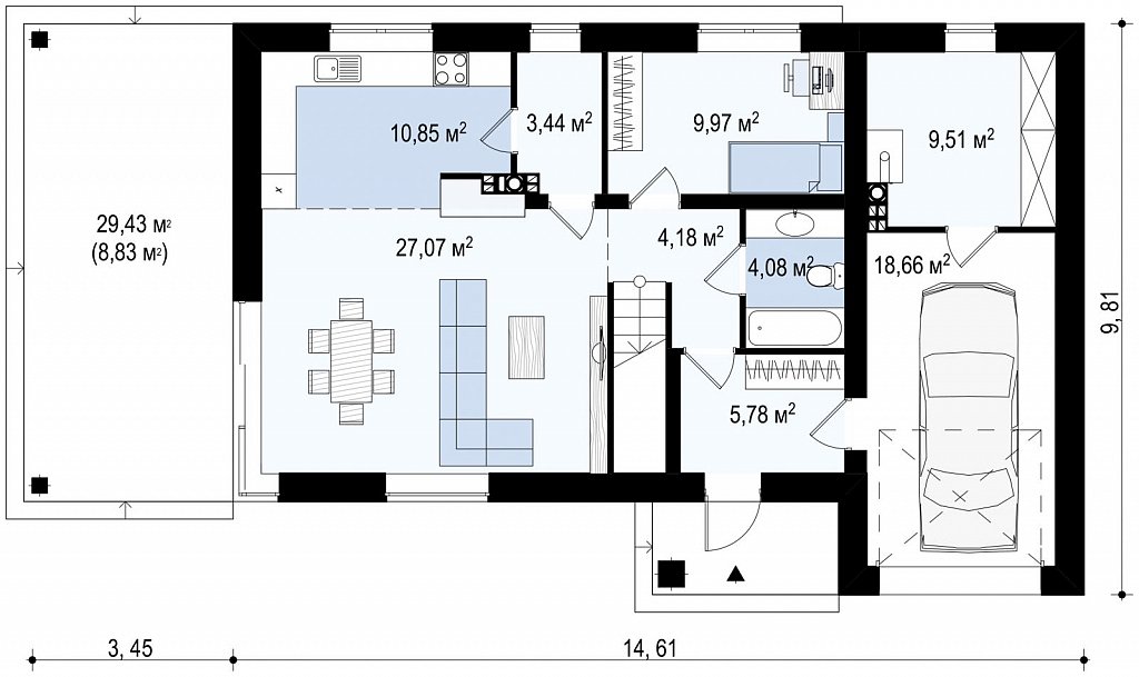 Увеличенная версия проекта современного дома Zx63 B план помещений 1