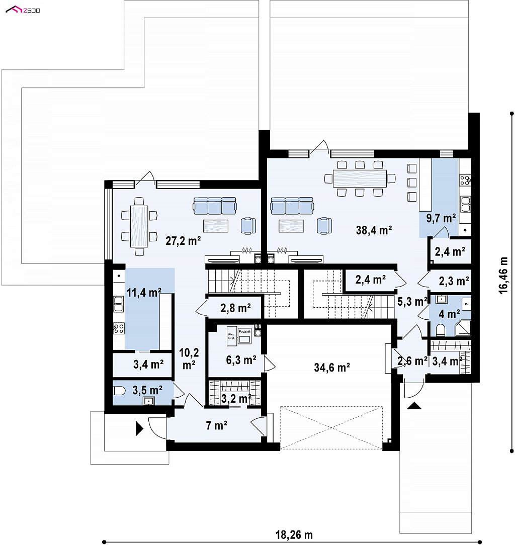 Современный двухсемейный дом с отдельными входами план помещений 1