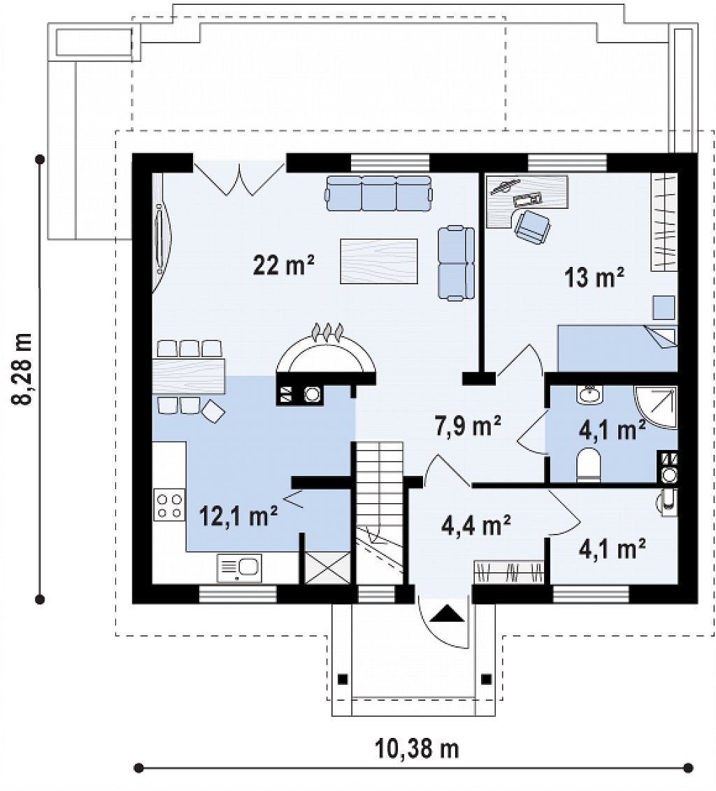 Функциональный и уютный дом с дополнительной спальней на первом этаже. Простой и экономичный в строительстве. план помещений 1