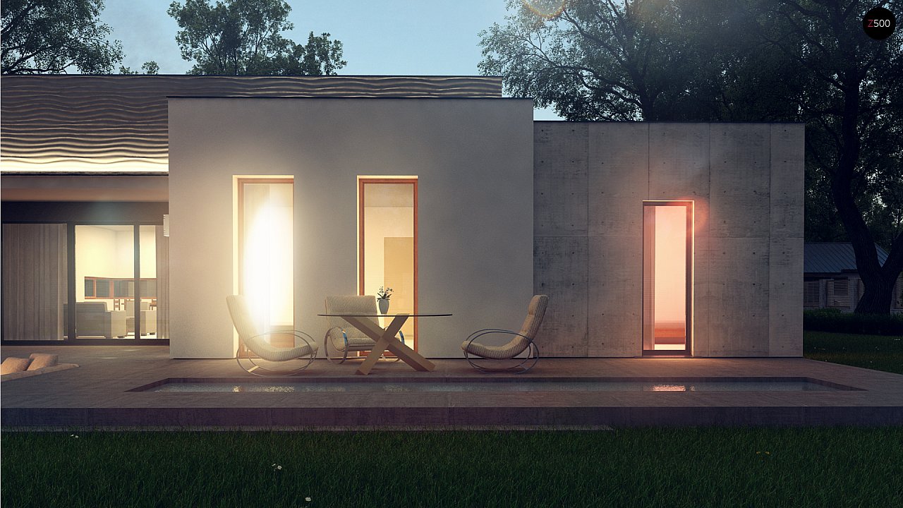 Проект одноэтажного дома в стиле модерн эффектной формы - фото 8