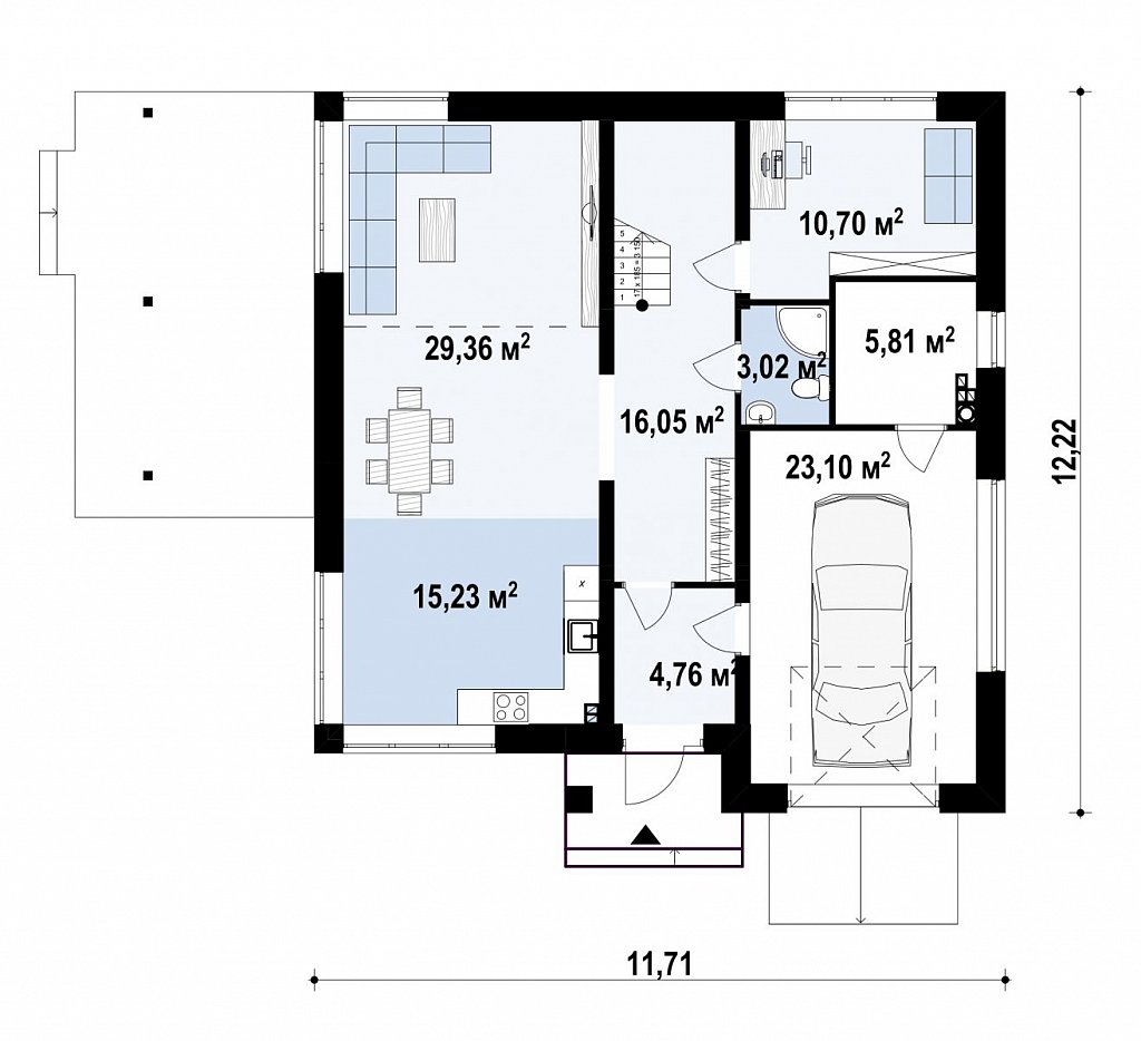 Современный двухэтажный дом с гаражом. план помещений 1