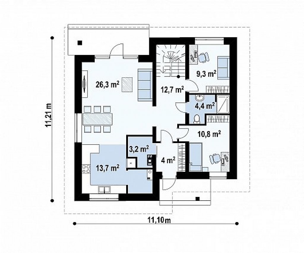 Вариант проекта Zz1 современного двухэтажного дома с плитами перекрытия план помещений 1