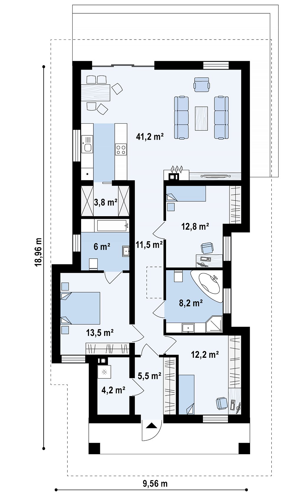 Проект уютного одноэтажного дома с 3 спальнями план помещений 1