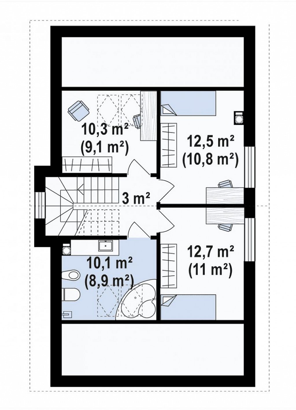 Проект современного мансардного дома компактных размеров со спальней на первом этаже. план помещений 2