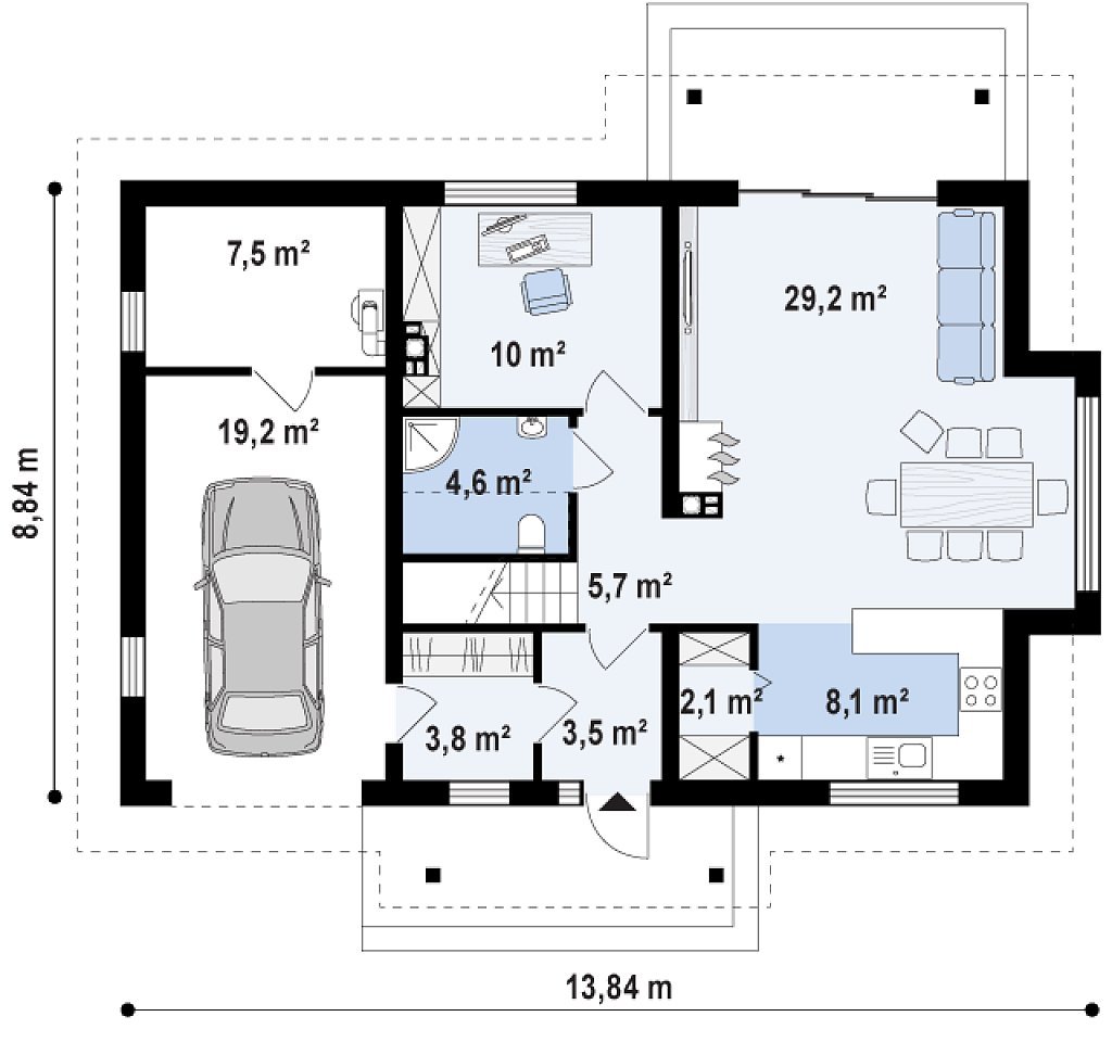 Версия проекта Z178 с дополнительной комнатой на первом этаже. план помещений 1