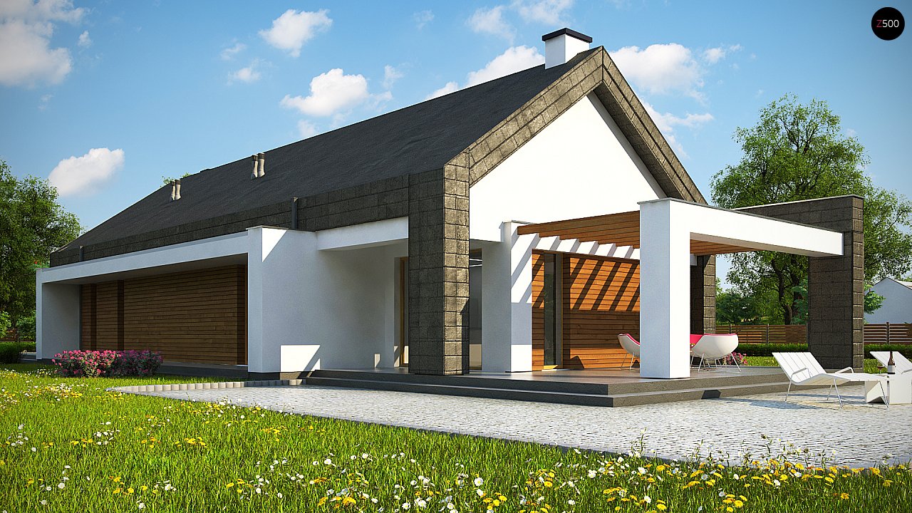 Современный дом с двускатной крышей на узком участке - фото 3