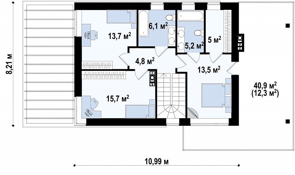 Современный двухэтажный проект дома с навесом план помещений 2