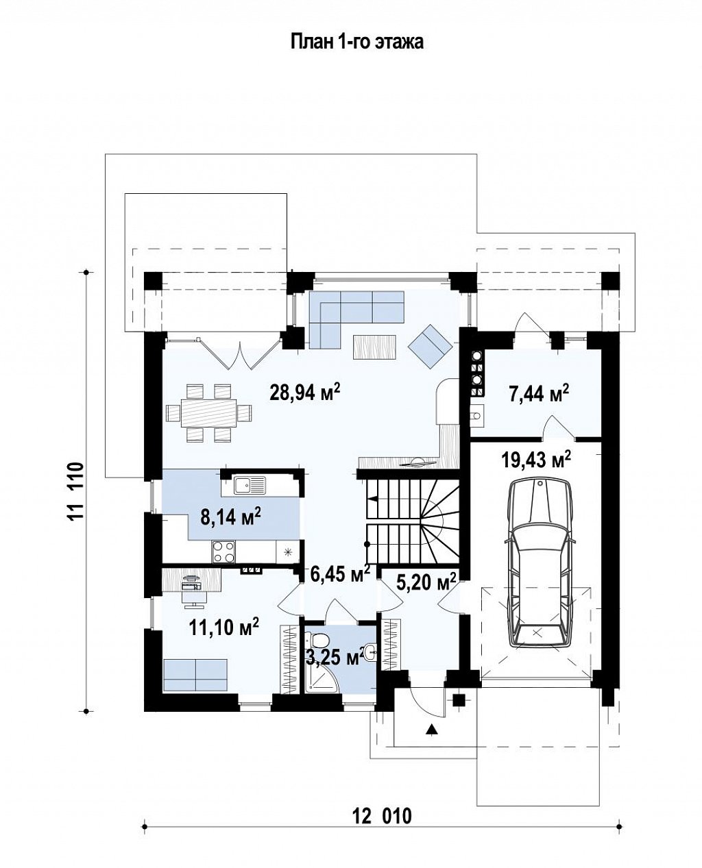 Проект одноэтажного дома Z278 адаптированный под строительство в сейсмических районах план помещений 1