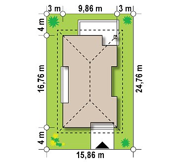Дом для узкого участка с 4-х скатной крышей план помещений 1