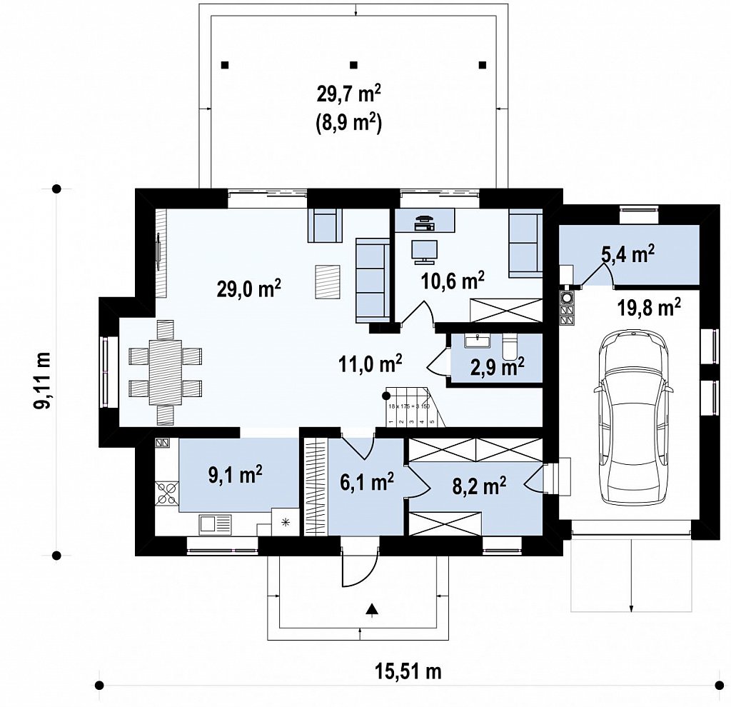 Версия мансардного дома Z263 с увеличением гаража план помещений 1