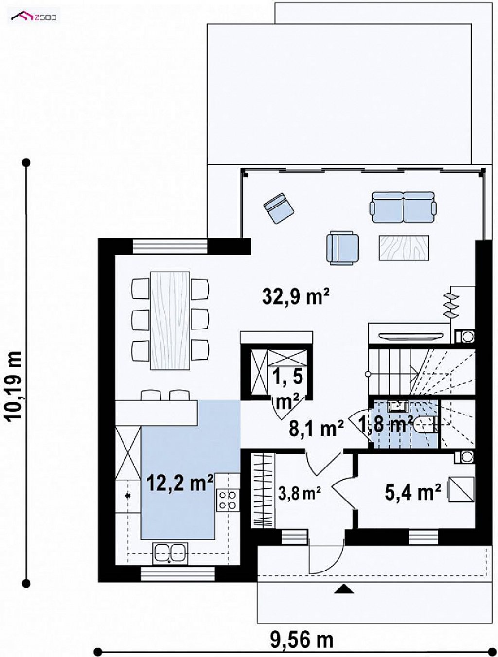 Функциональный двухэтажный дом в форме куба. план помещений 1