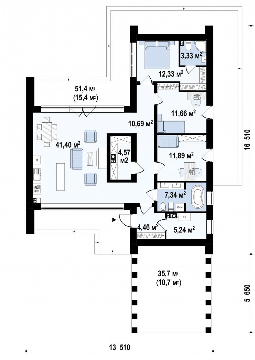 Современный дом с просторной гостиной и большим остеклением план помещений 1