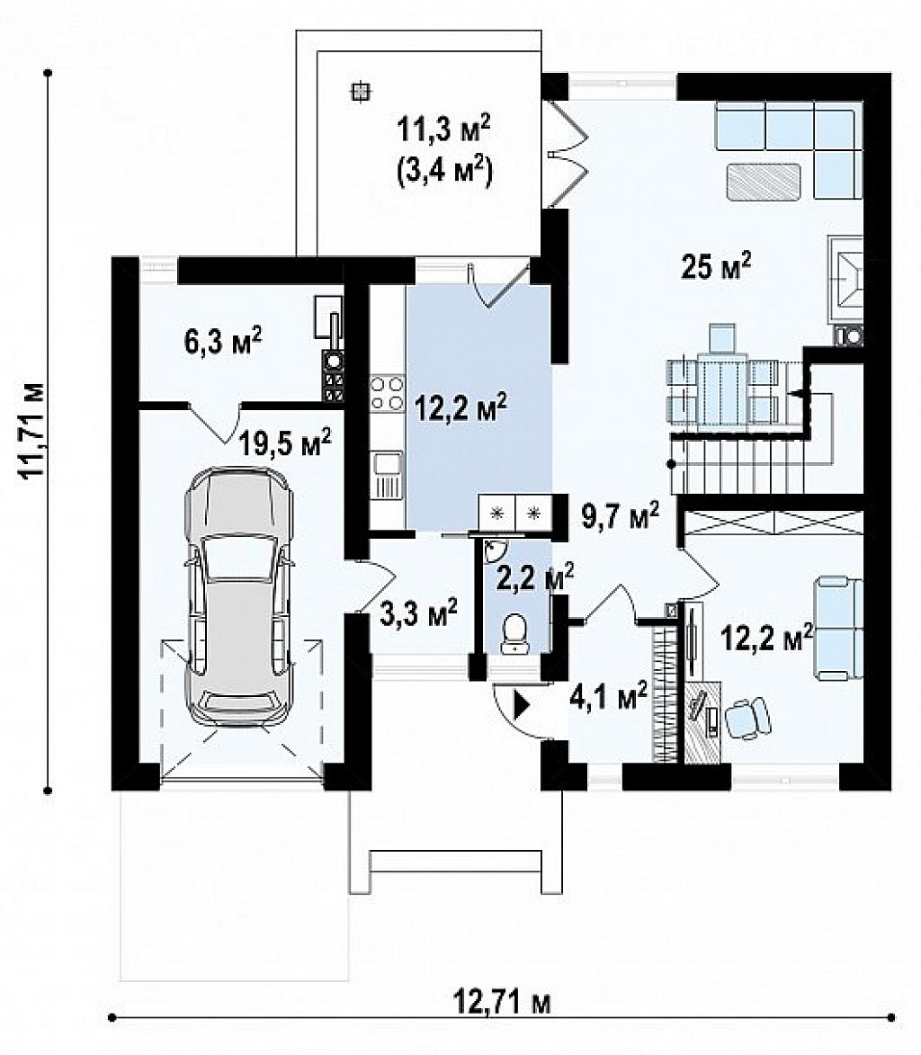 Вариант двухэтажного дома Zx24 с плитами перекрытия план помещений 1