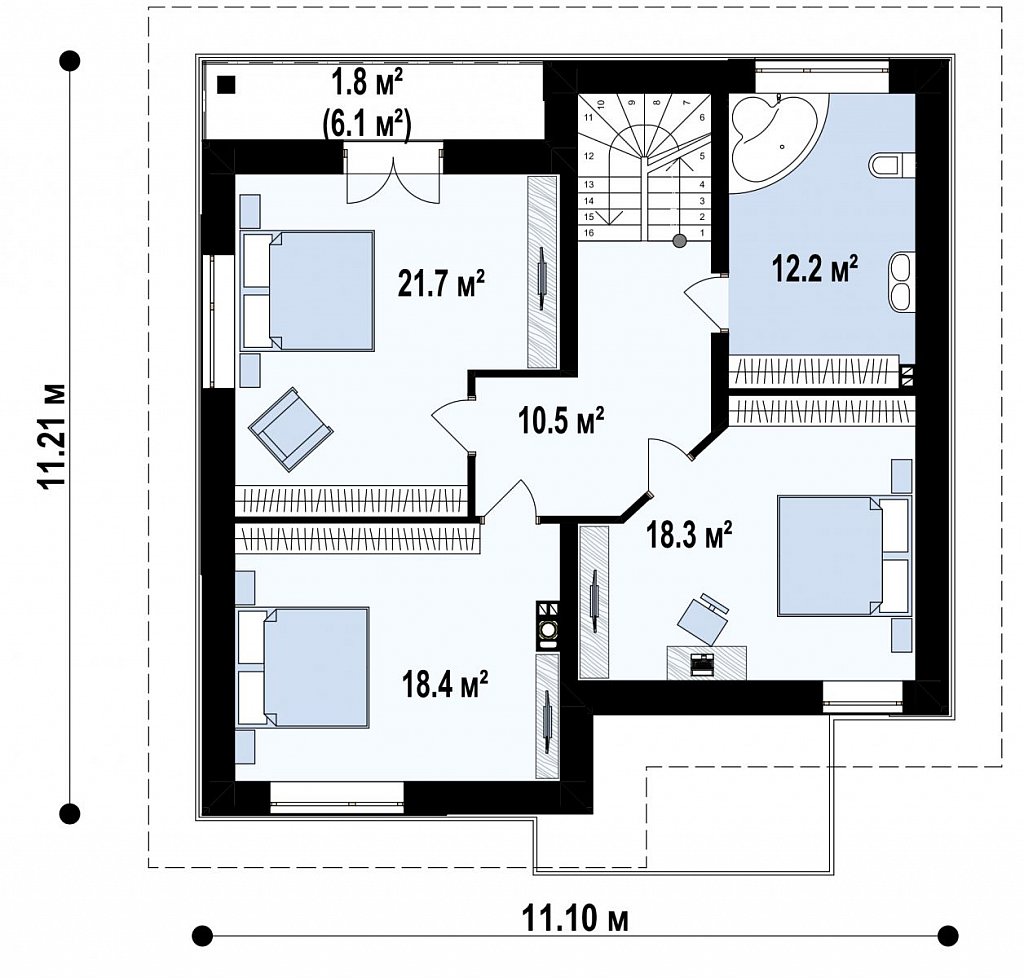 Проект современного двухэтажного дома с двумя комнатами на первом этаже. план помещений 2
