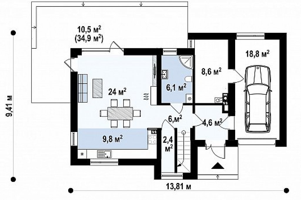Вариант Zx59 двухэтажный дом в модернистского дизайна с гаражом и террасой на верхнем этаже, с плитами перекрытия план помещений 1
