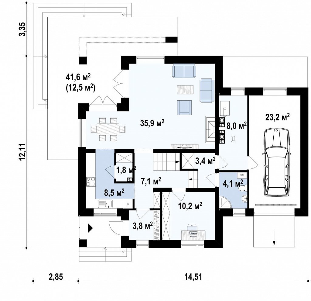 Комфортный дом привлекательного дизайна с дополнительной комнатой над гаражом. план помещений 1