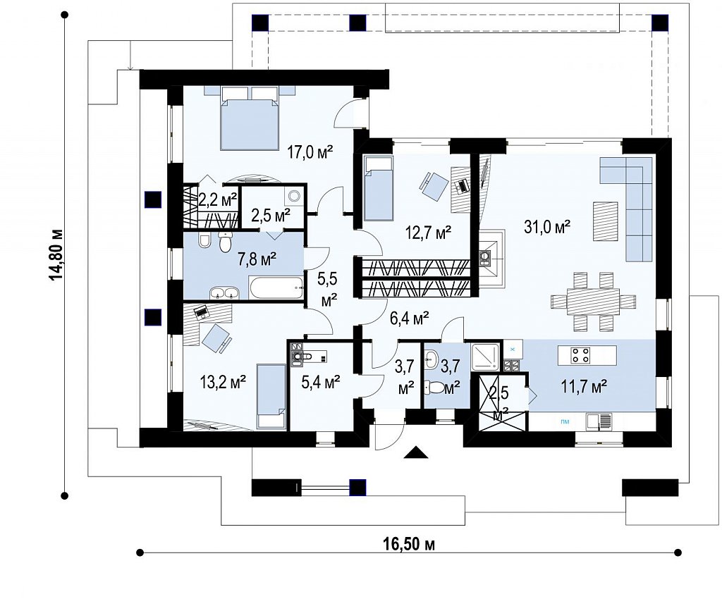 Компактный одноэтажный дом стильного дизайна план помещений 1