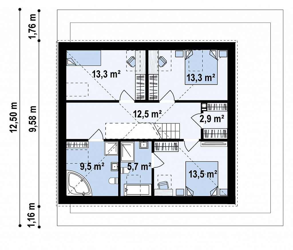 Современная версия двухэтажного дома с гаражом и кабинетом на первом этаже план помещений 2