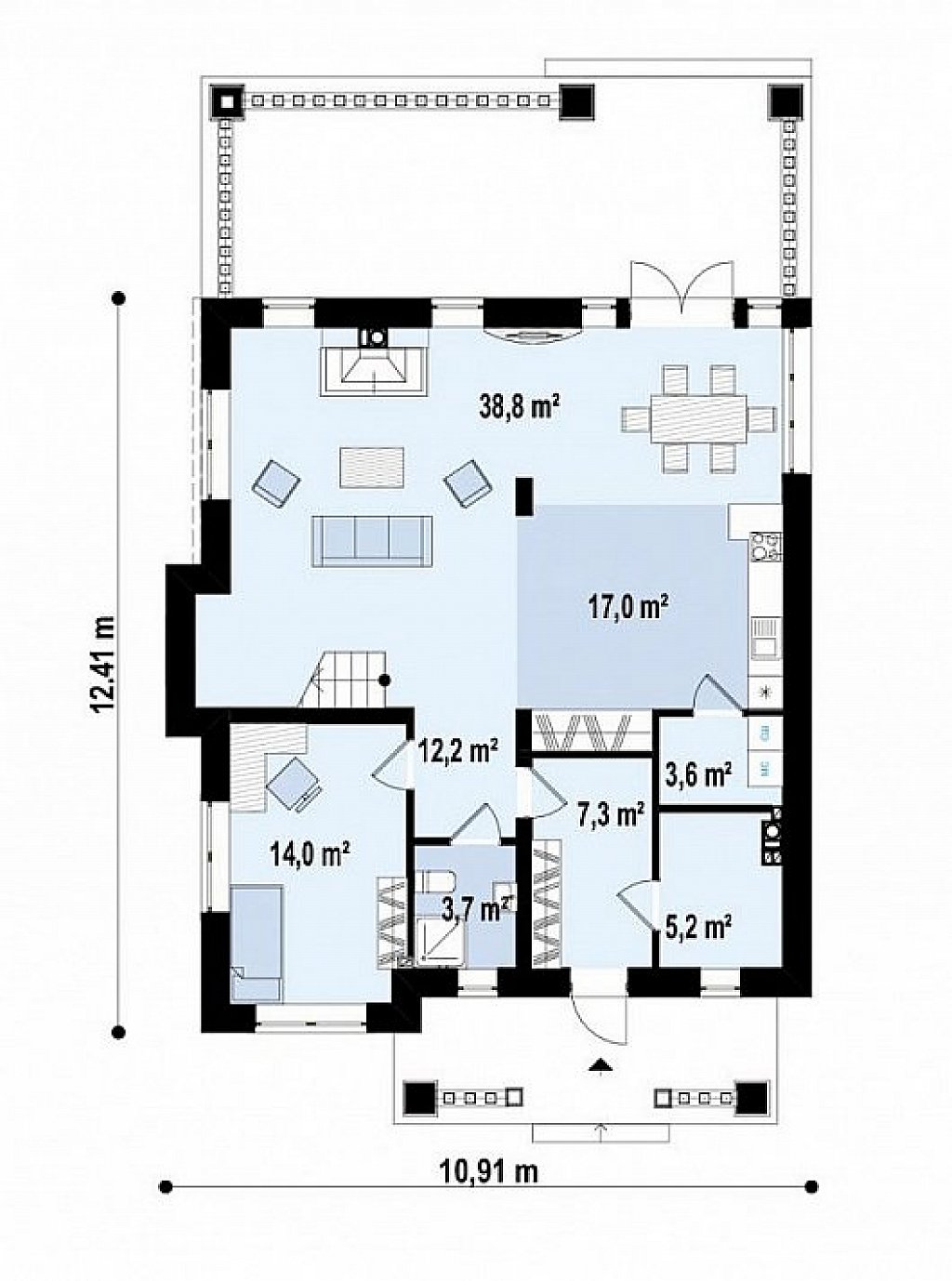 вариант двухэтажного дома Zz2 L BG в классическом стиле с плитами перекрытия план помещений 1