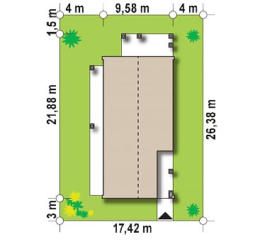 Проект для узкого участка без гаража с тремя спальнями план помещений 1