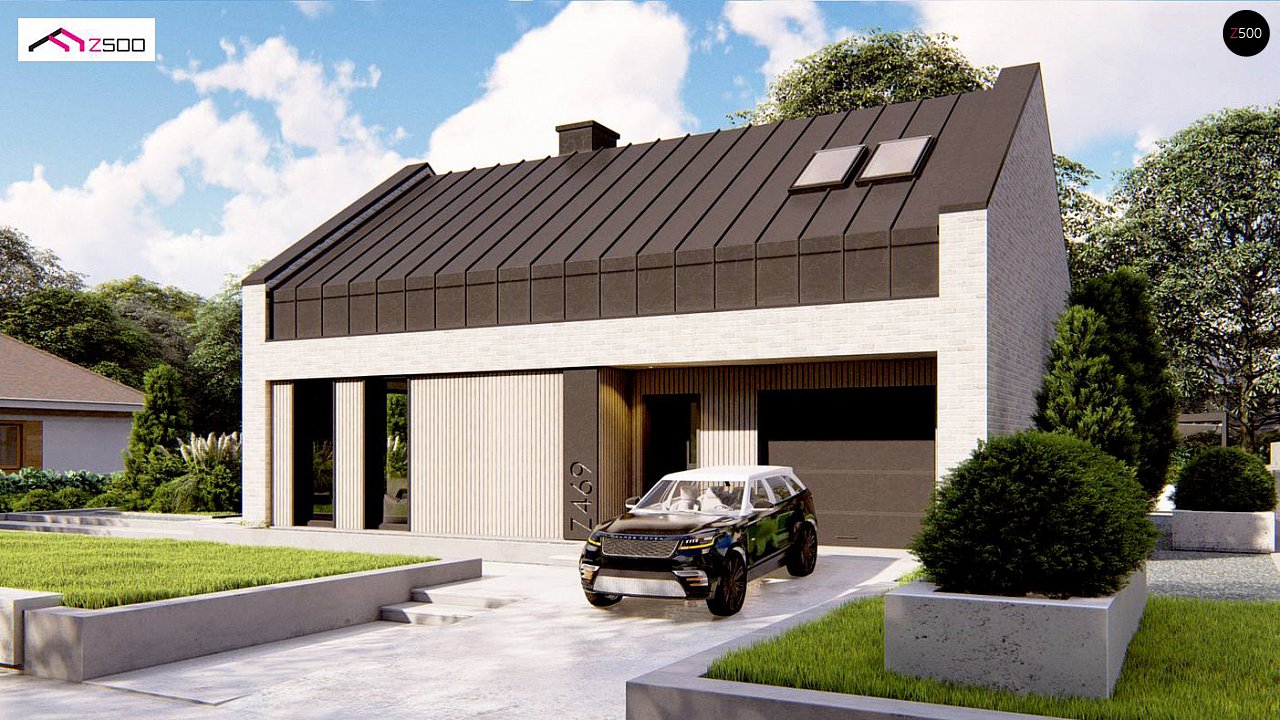 Современный мансардный дом с двухскатной крышей и гаражом на одно авто - фото 4